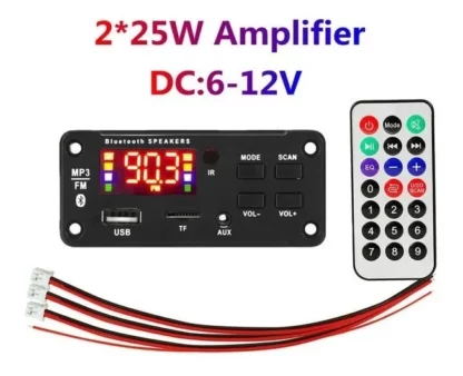 Modulo Bluetooth 5.0 Ampificado Aux Mp3 Usb Fm Con Control 12v 2 X 25w