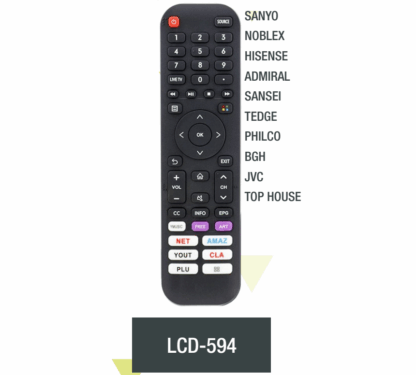 Control Remoto Smart 594 - Sanyo Noblex Hisense Admiral Sansei Tedge Philco BGH JVC Ashima - Top House