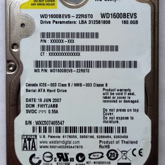 Disco Duro WDC WD1600BEVS-22UST0 (Western Digital Scorpio) 160Gb Usado Para Notebook